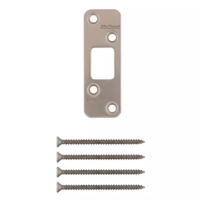 Kwikset Deadbolt Round Corner Strike, 4-Hole Offset, 1-1/4in x 3-5/8in — manufacturer family view