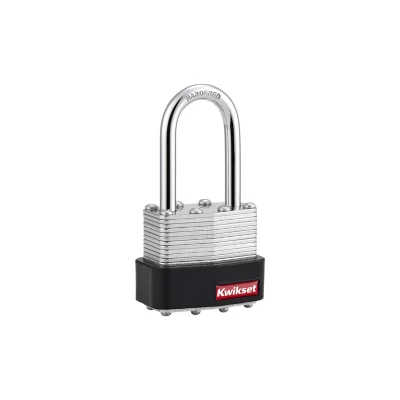 Kwikset 1-9/16 in Laminated Steel Padlock with 1-1/2 in Hardened Steel Shackle — manufacturer family view