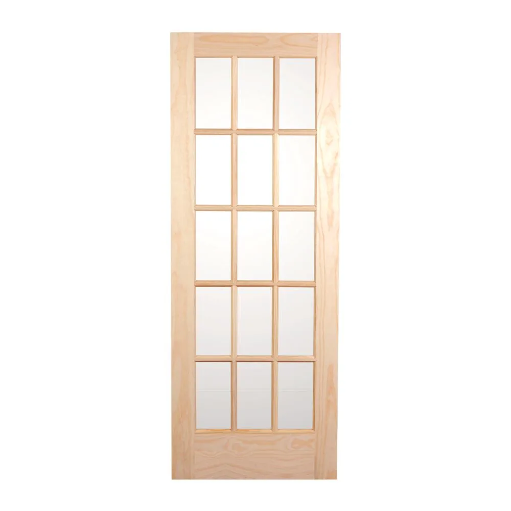 Pine 15 Lite French Door with Ovolo Sticking - Clear Glass, 1-3/8" interior door