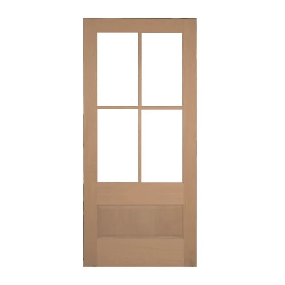 Mahogany 4-Lite 3/4 Over 1 Panel Door with Ovolo Sticking - Clear Bevel Glass, 1-3/4" interior door