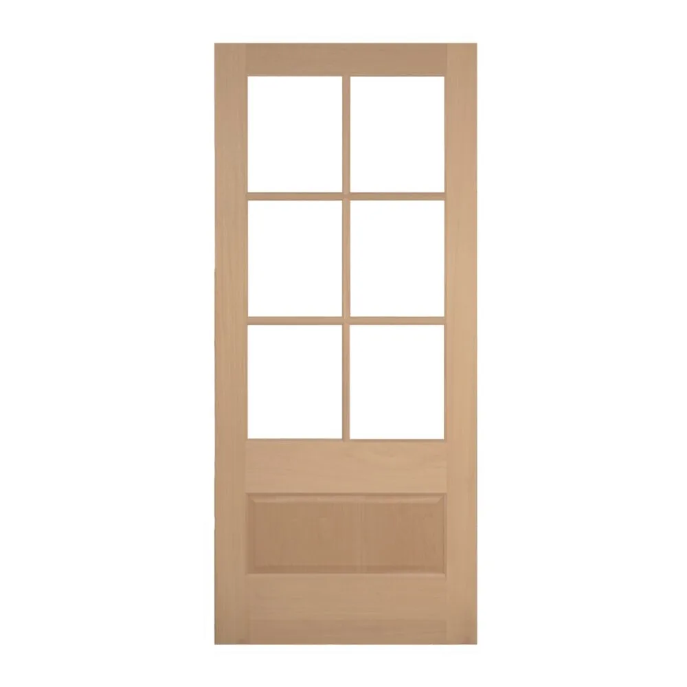 Mahogany 6 Lite 3/4 Over 1 Panel Door with Ovolo Sticking - Clear Bevel Glass, 1-3/4" interior door
