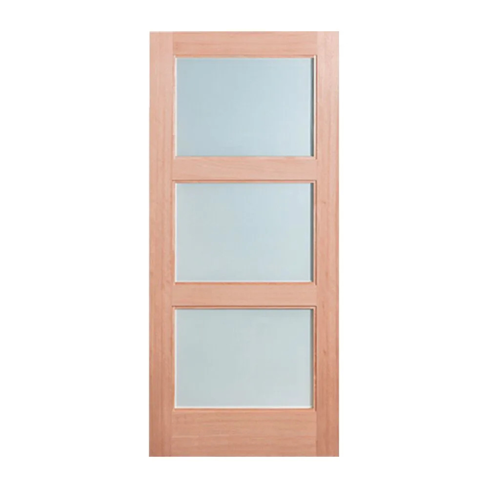 Mahogany 3-Lite Equal Panel Door with Square Sticking - Clear Glass, 1-3/4" interior door