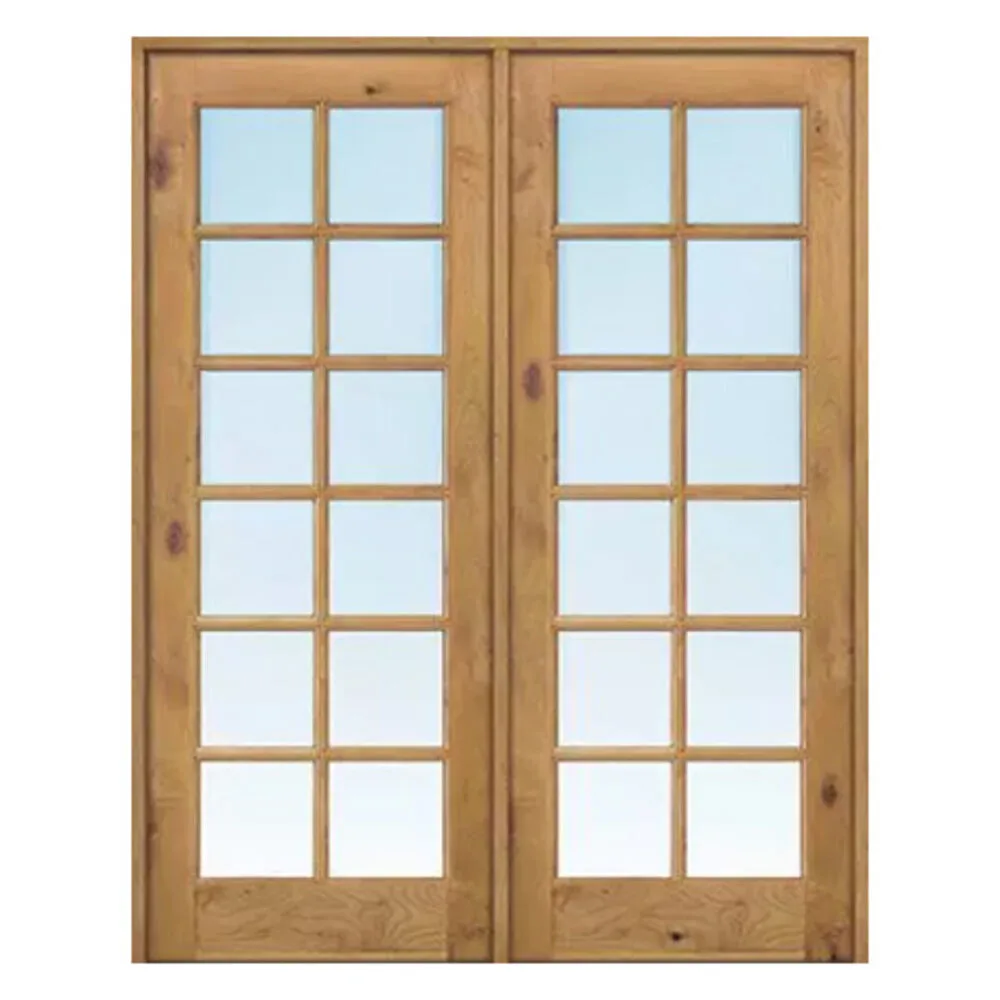 Knotty Alder 1512 12-Lite True Divided Lite French Door with Ovolo Sticking - Clear Glass, 1-3/8" interior door