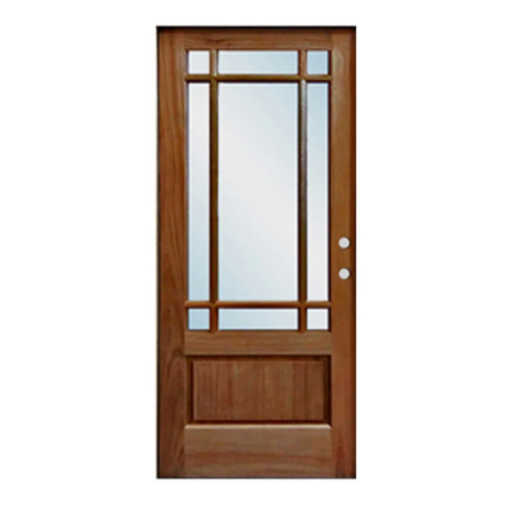 Mahogany 9 Lite Prairie Door with Ovolo Sticking - Clear Bevel Glass - 1-3/4" interior door