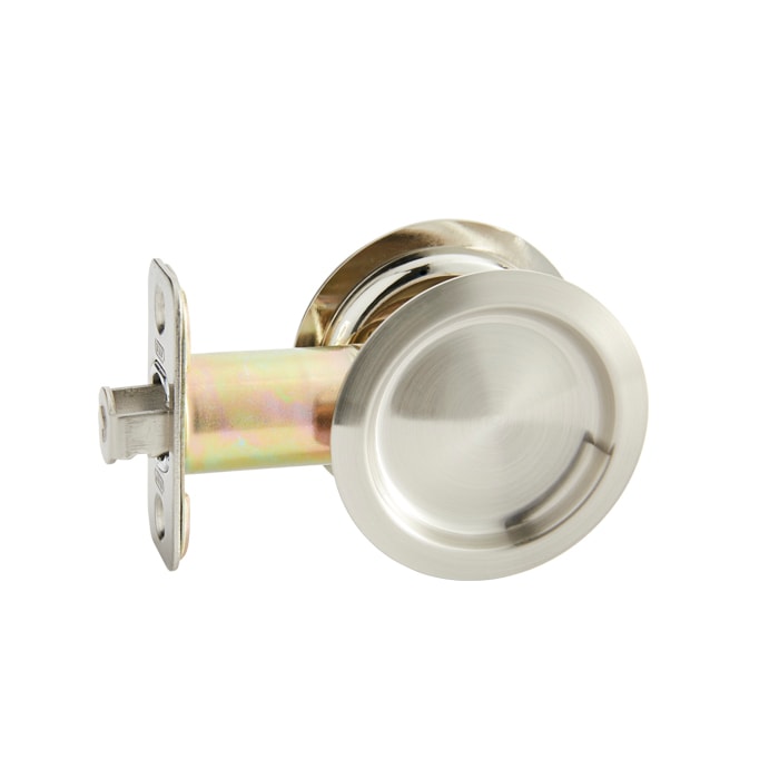 Pocket Door Locks (Round Bore) Passage in Satin Nickel