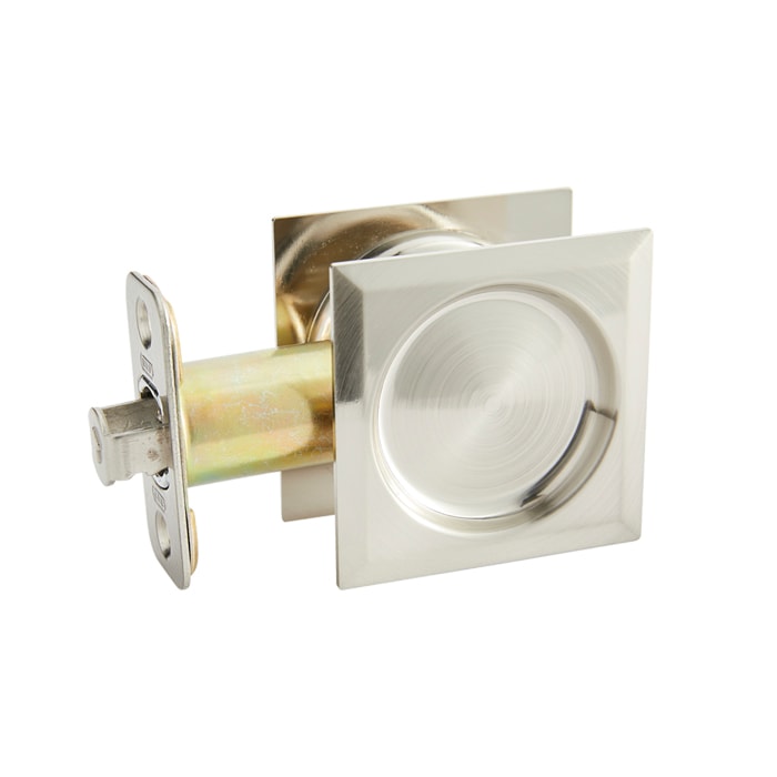 Pocket Door Locks (Round Bore passage) Square Rosette in Satin Nickel
