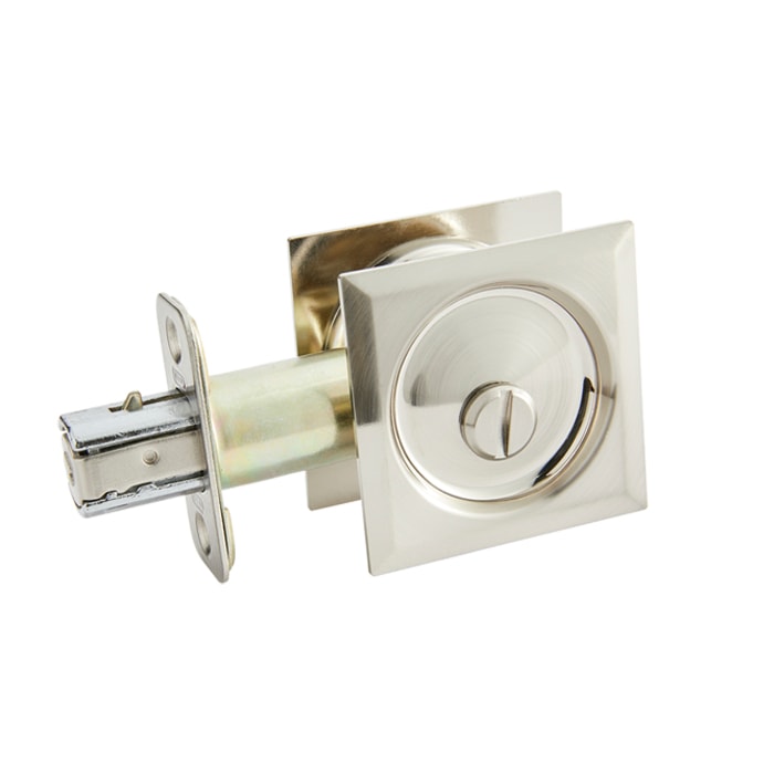Pocket Door Locks (Round Bore privacy) Square rosette in Satin Nickel