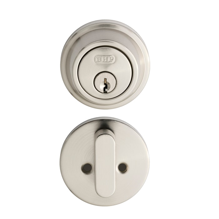 Modern Round Deadbolt in Satin Nickel