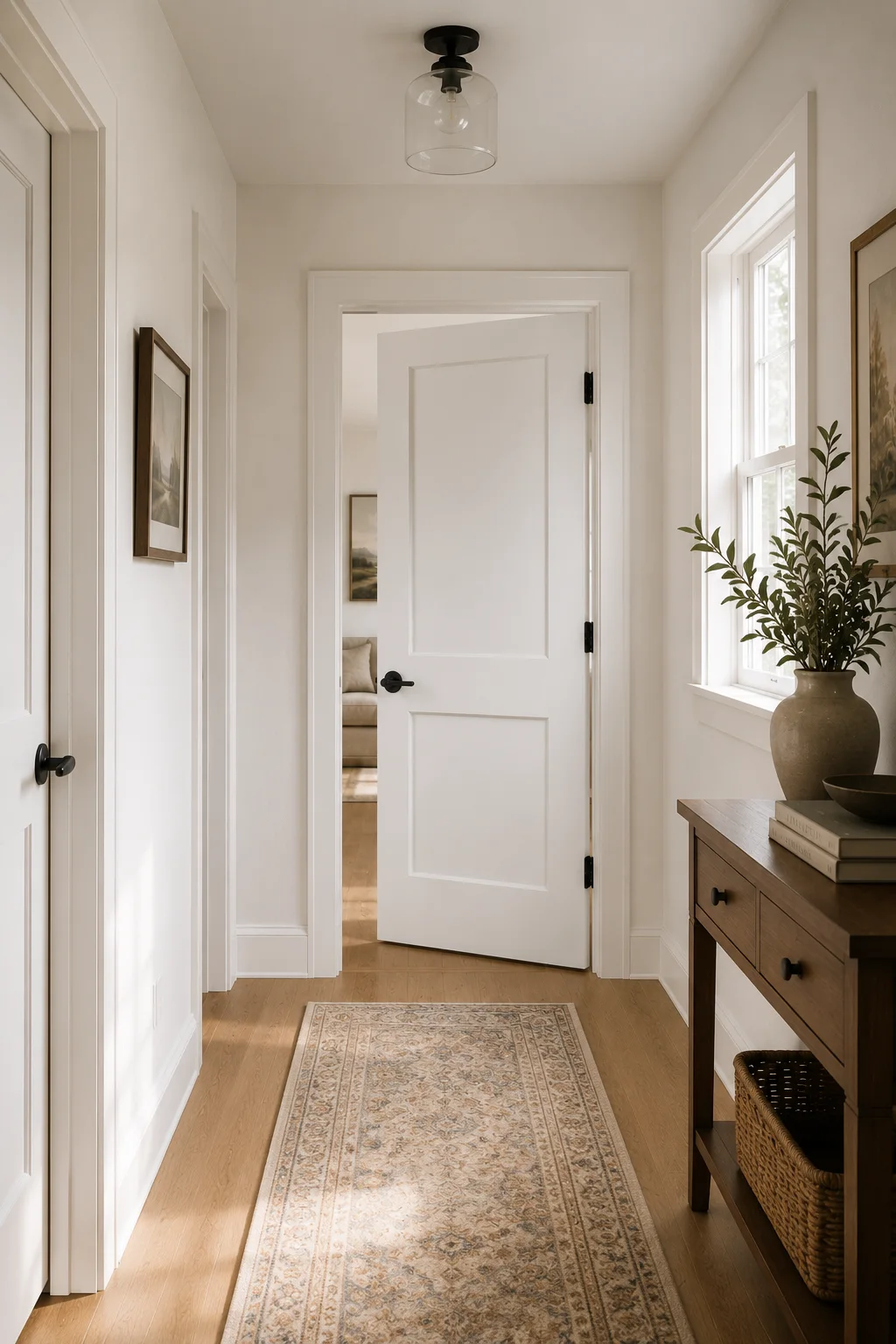 AI-generated inspiration showing a white two-panel interior door in a quiet hallway