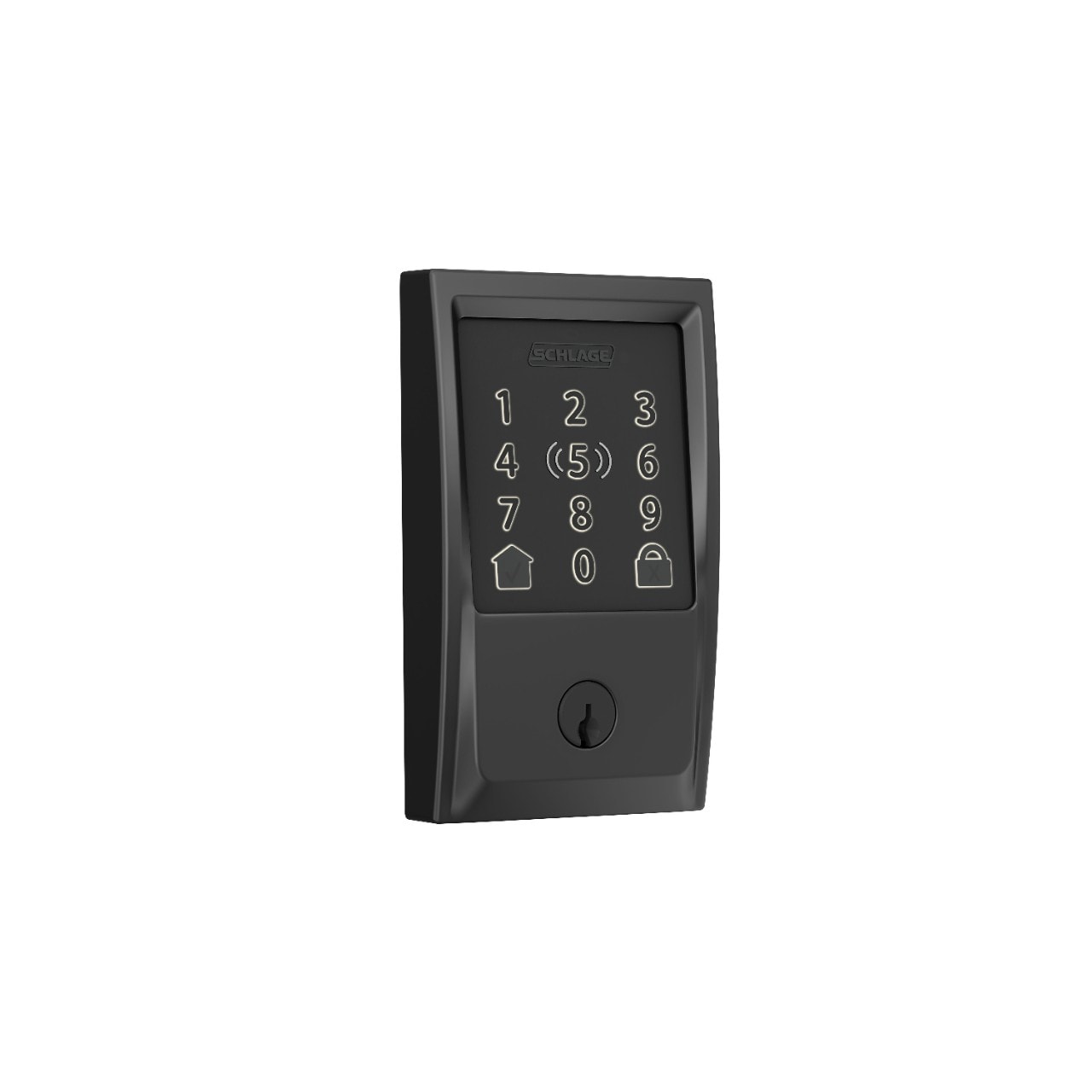 Schlage Encode Plus smart deadbolt with Century trim in Matte Black — manufacturer exterior view