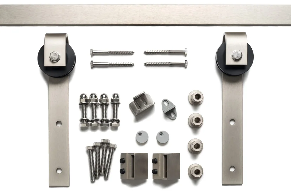 Sure-Loc Barn Door Track System with Strap Roller in 15 Satin Nickel