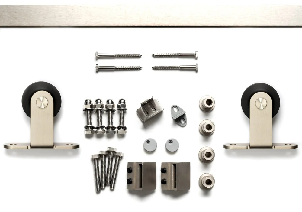 Sure-Loc Barn Door Track System with Top Mounted Roller in 15 Satin Nickel