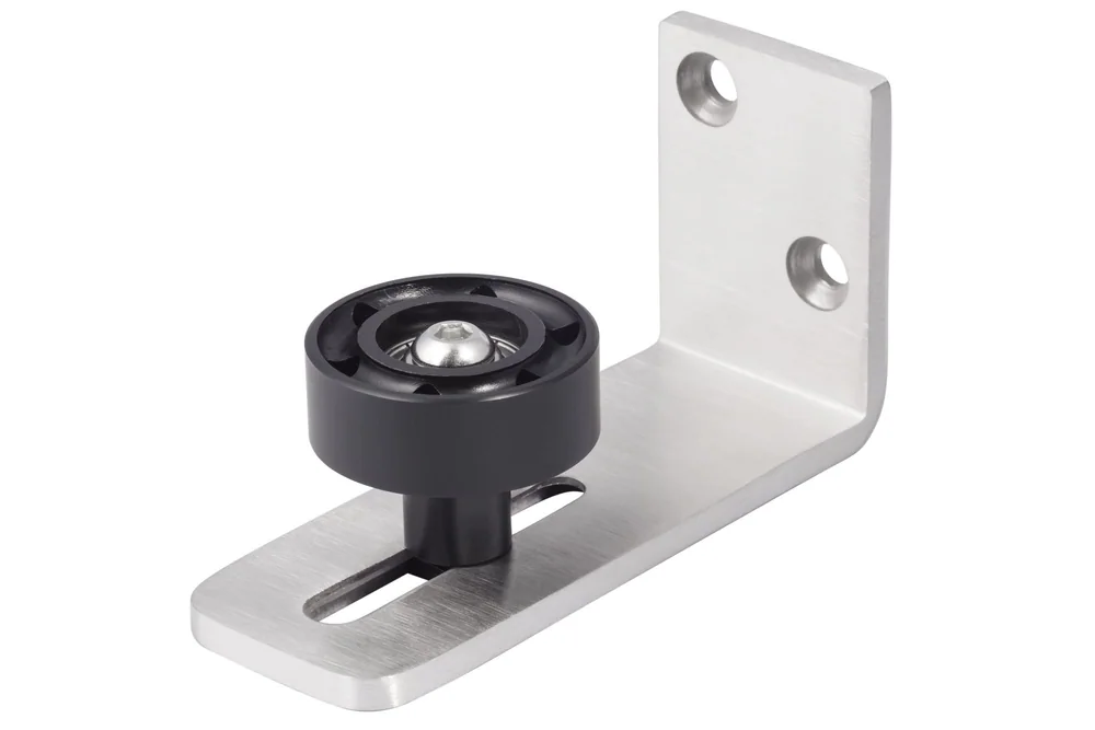 Sure-Loc Barn Track Roller Guide, Wall Mounted in 15 Satin Nickel
