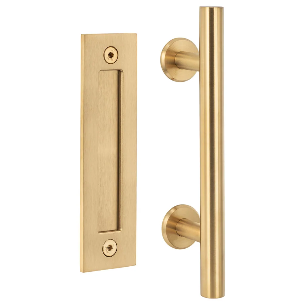 Sure-Loc Ladder Barn Door Handle with Flush Handle in SB Satin Brass