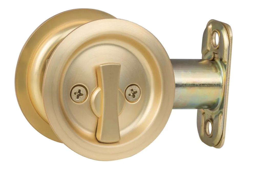 Sure-Loc Round Pocket Door Pull in SB Satin Brass