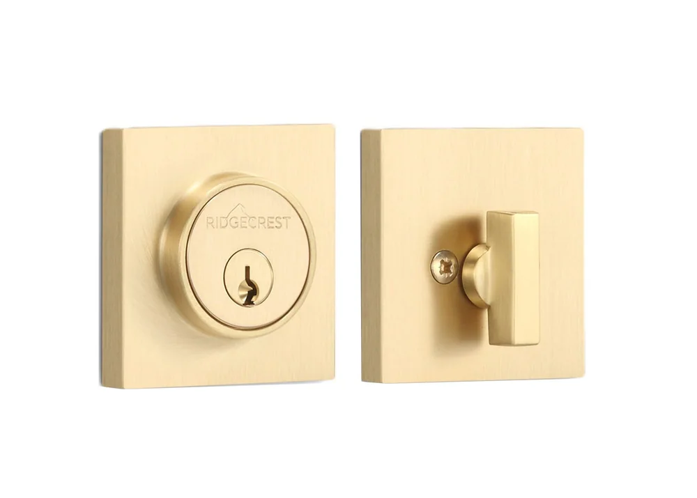 Ridgecrest Square Mountain Deadbolt in SB Satin Brass