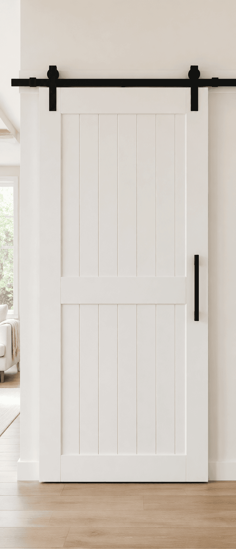 MDF midrail nickel gap installed hero — photorealistic product image