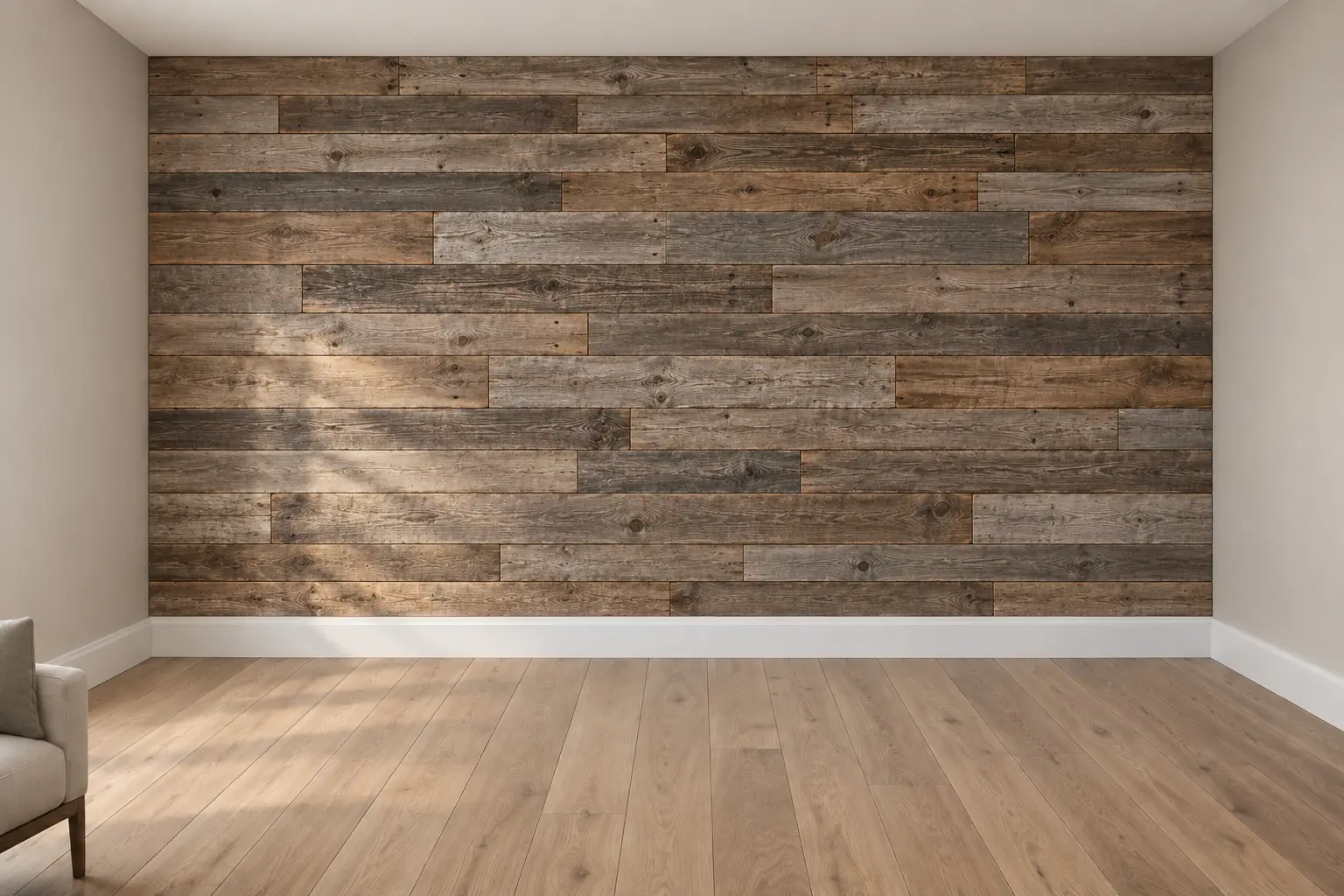 Reclaimed Wood Plank Wall — after design concept