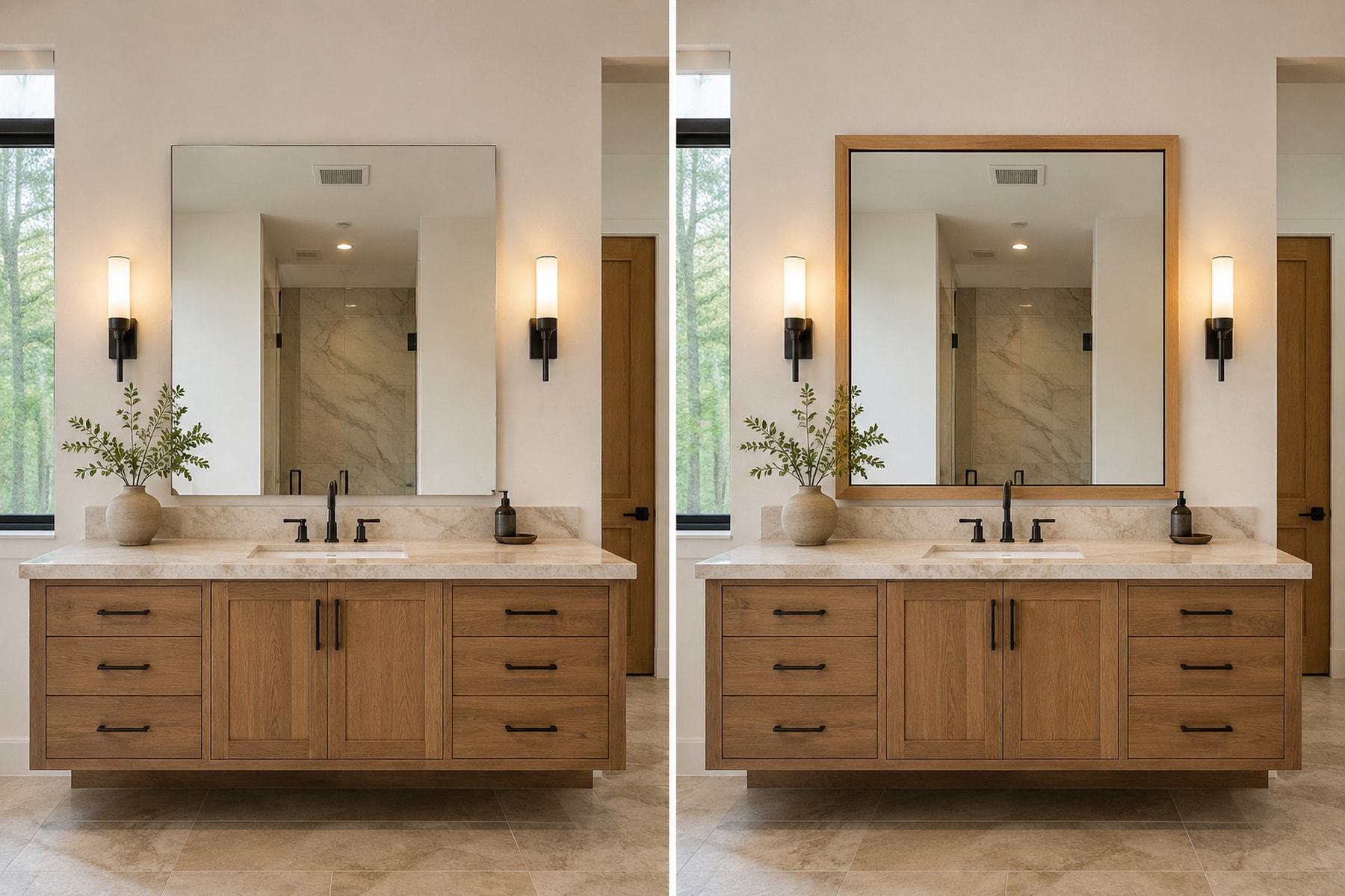 White-oak modern mirror surround