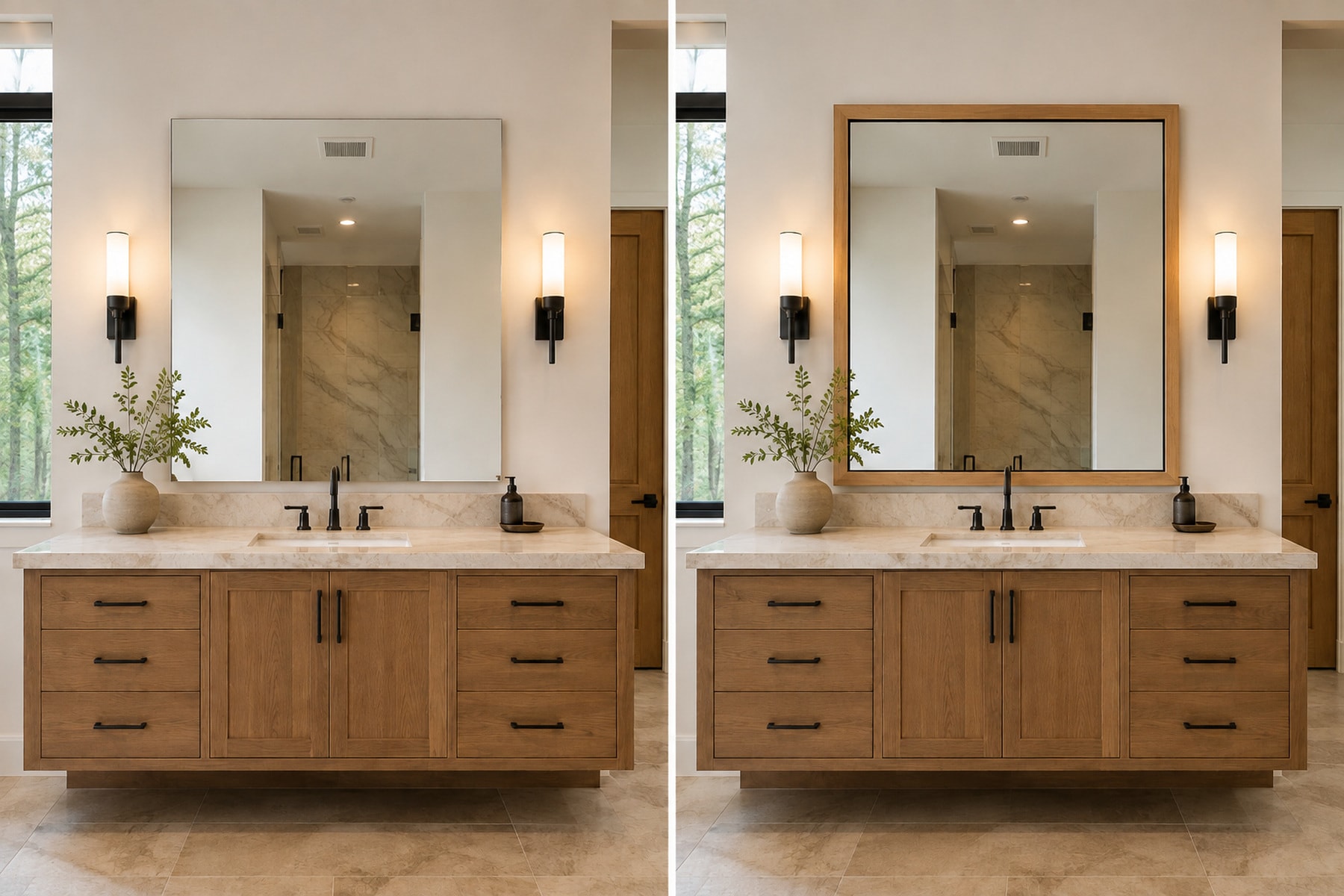 White-oak modern mirror surround — illustrative design