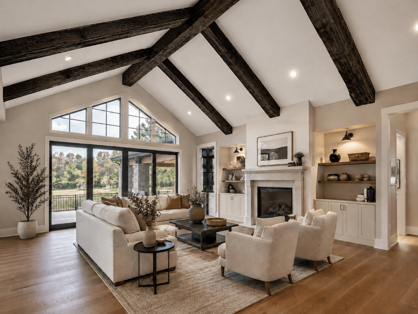Rustic hand-hewn fir trusses — illustrative design