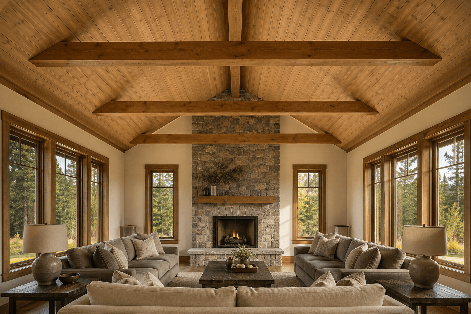 Clean boxed white oak ridge beam