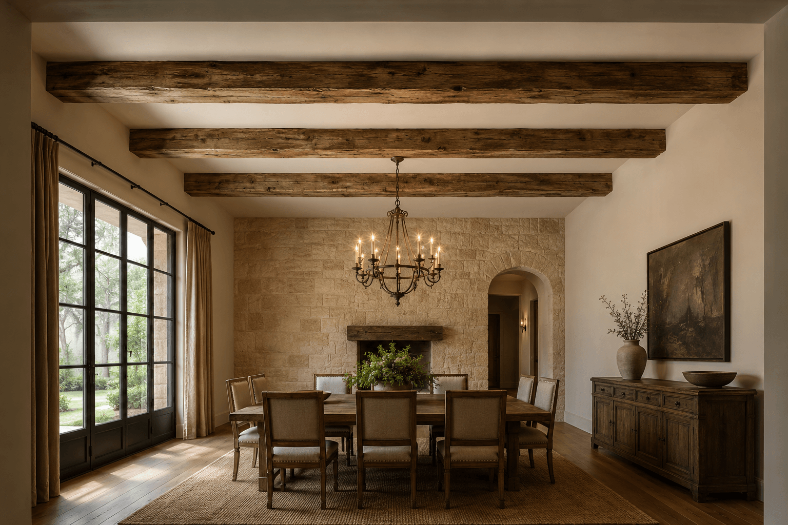Four-piece stained Douglas-fir box beams