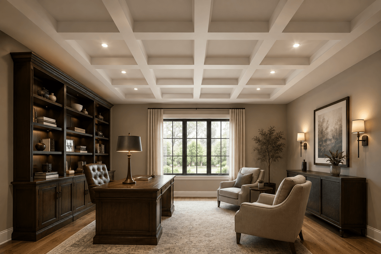 Painted contemporary ceiling grid — illustrative design