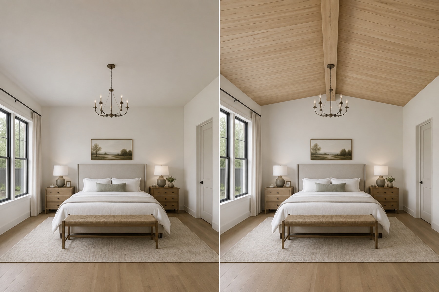 White-oak beam with tongue-and-groove field — illustrative design