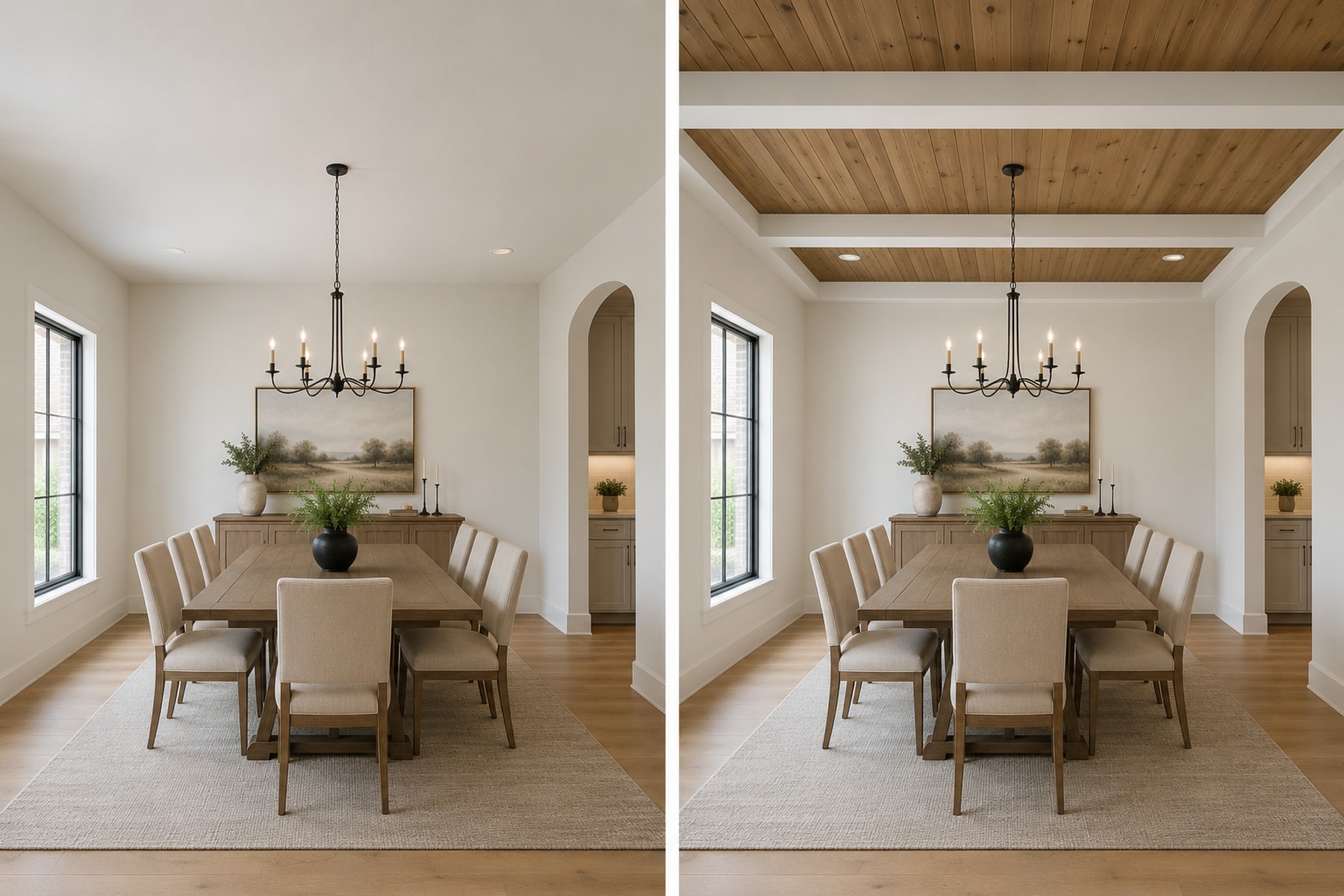 Painted beam and stained inset — illustrative design