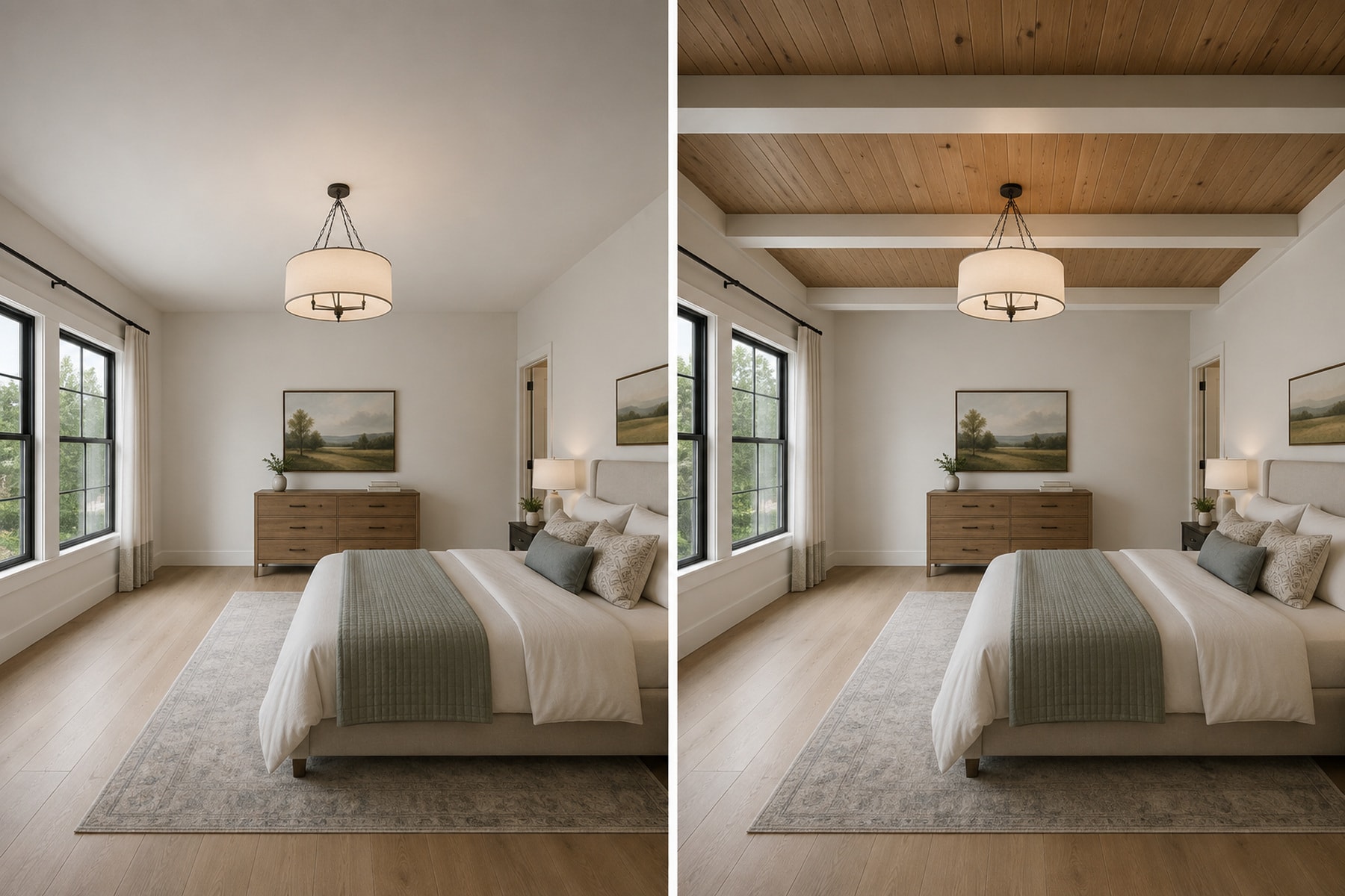 Painted beam and stained inset — illustrative design