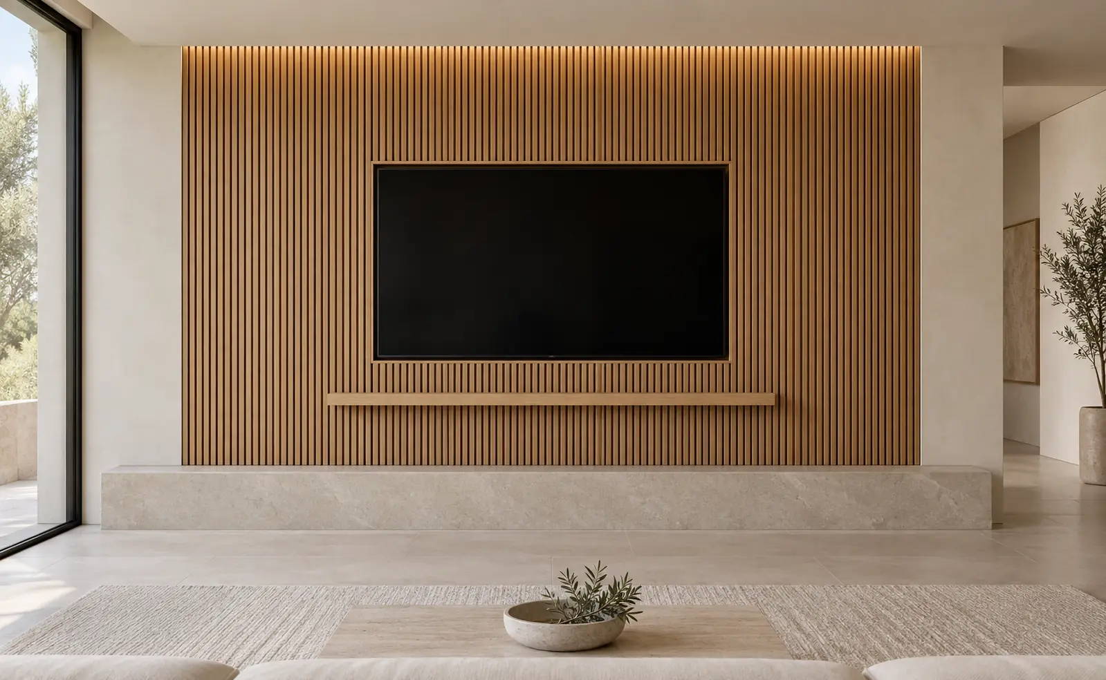 Modern Slatted Media Wall — design inspiration