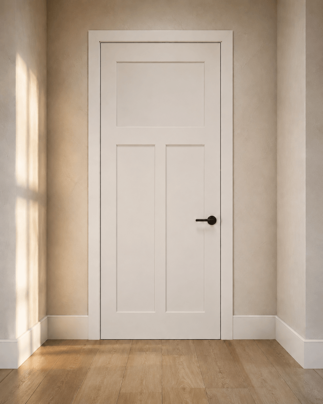 White-oak casing around shaker door — illustrative design