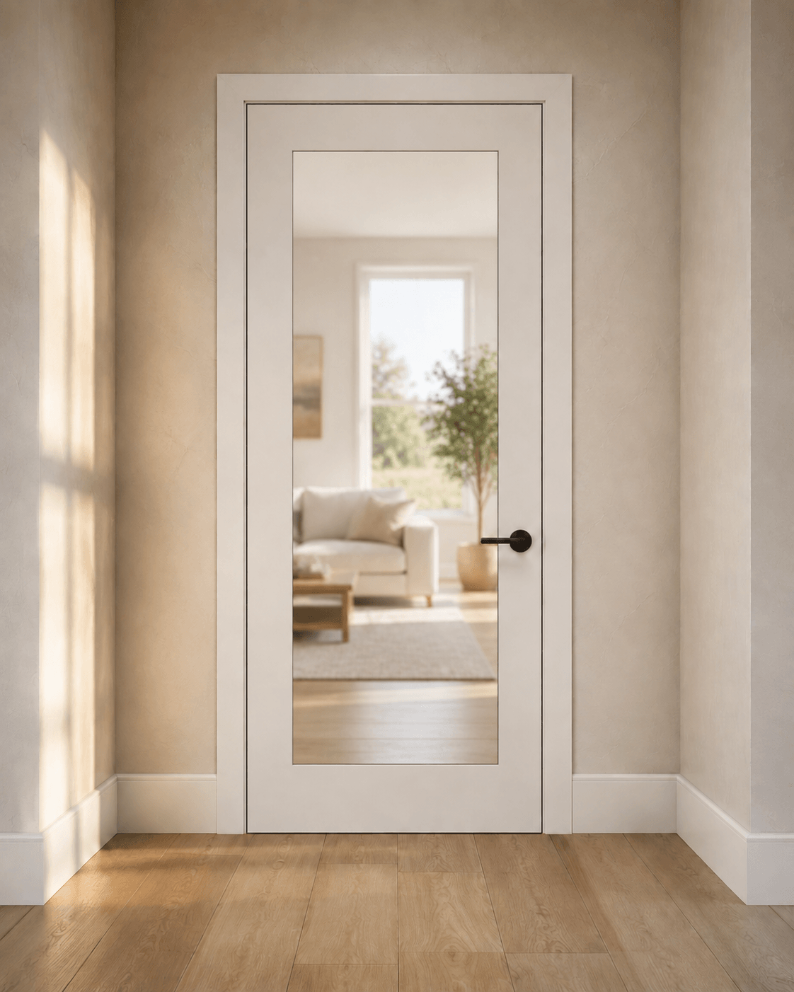 Wall-panel-integrated door casing — illustrative design