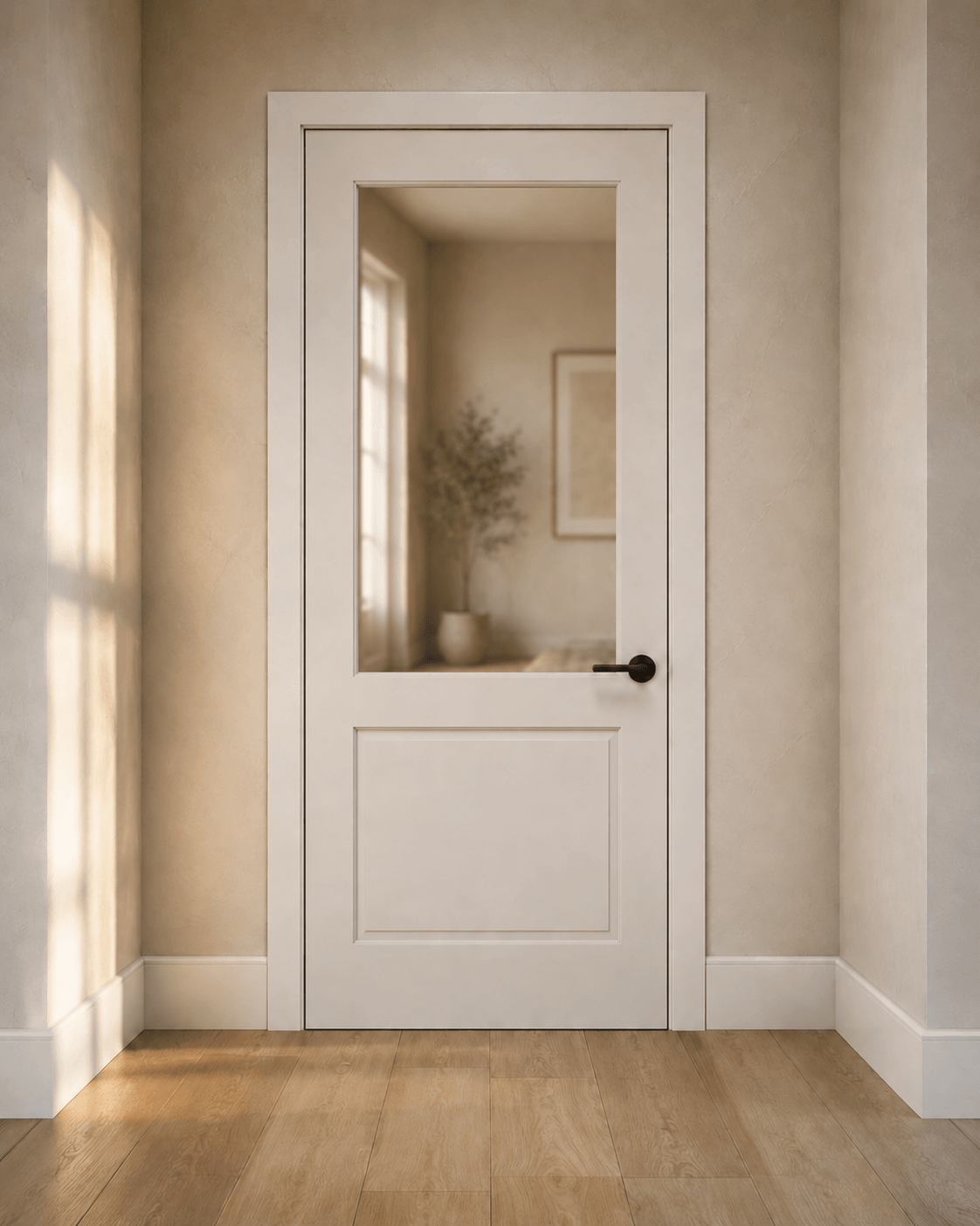 Wall-panel-integrated door casing — illustrative design