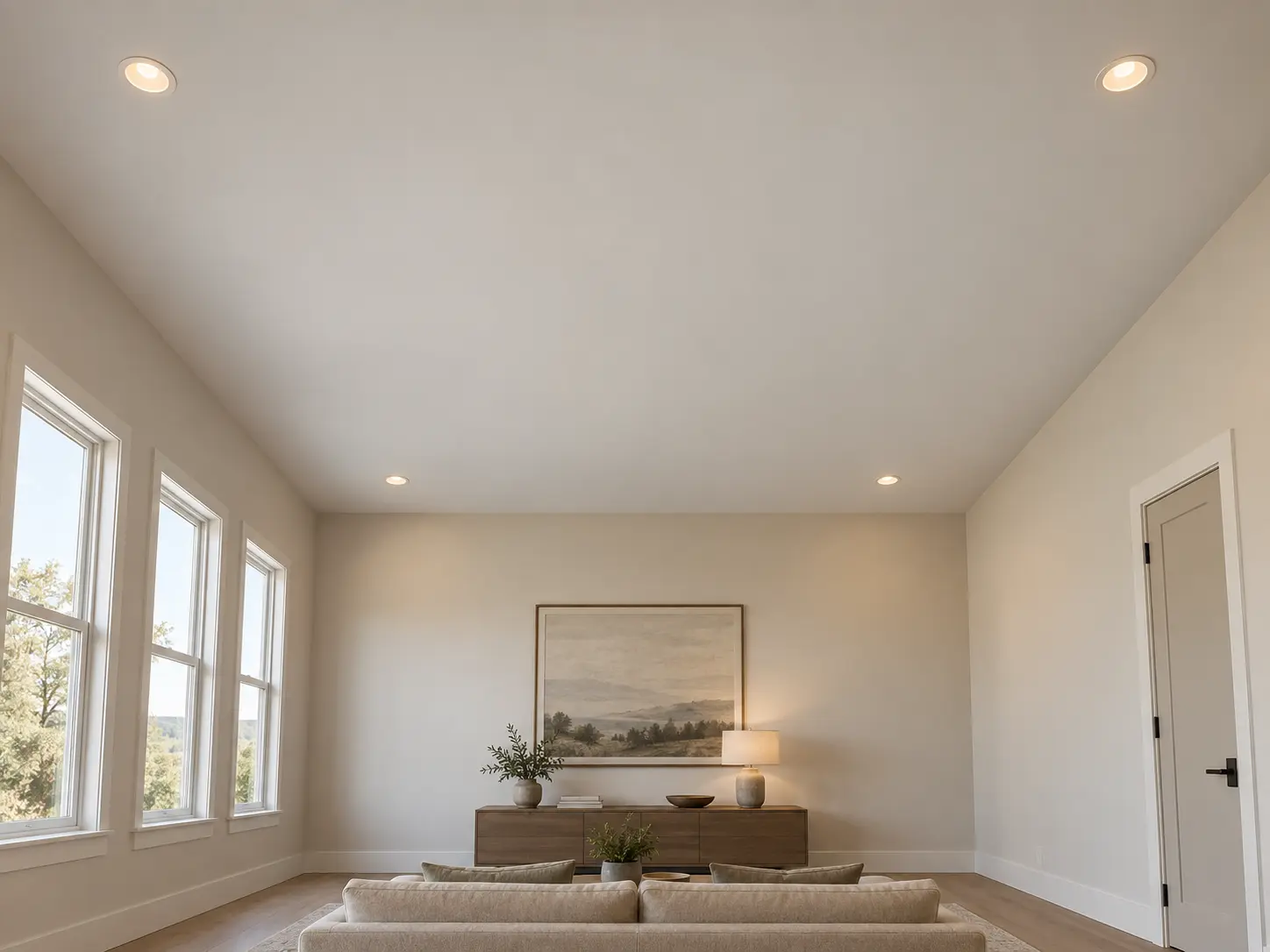 White Oak Beam Grid Ceiling — before design concept
