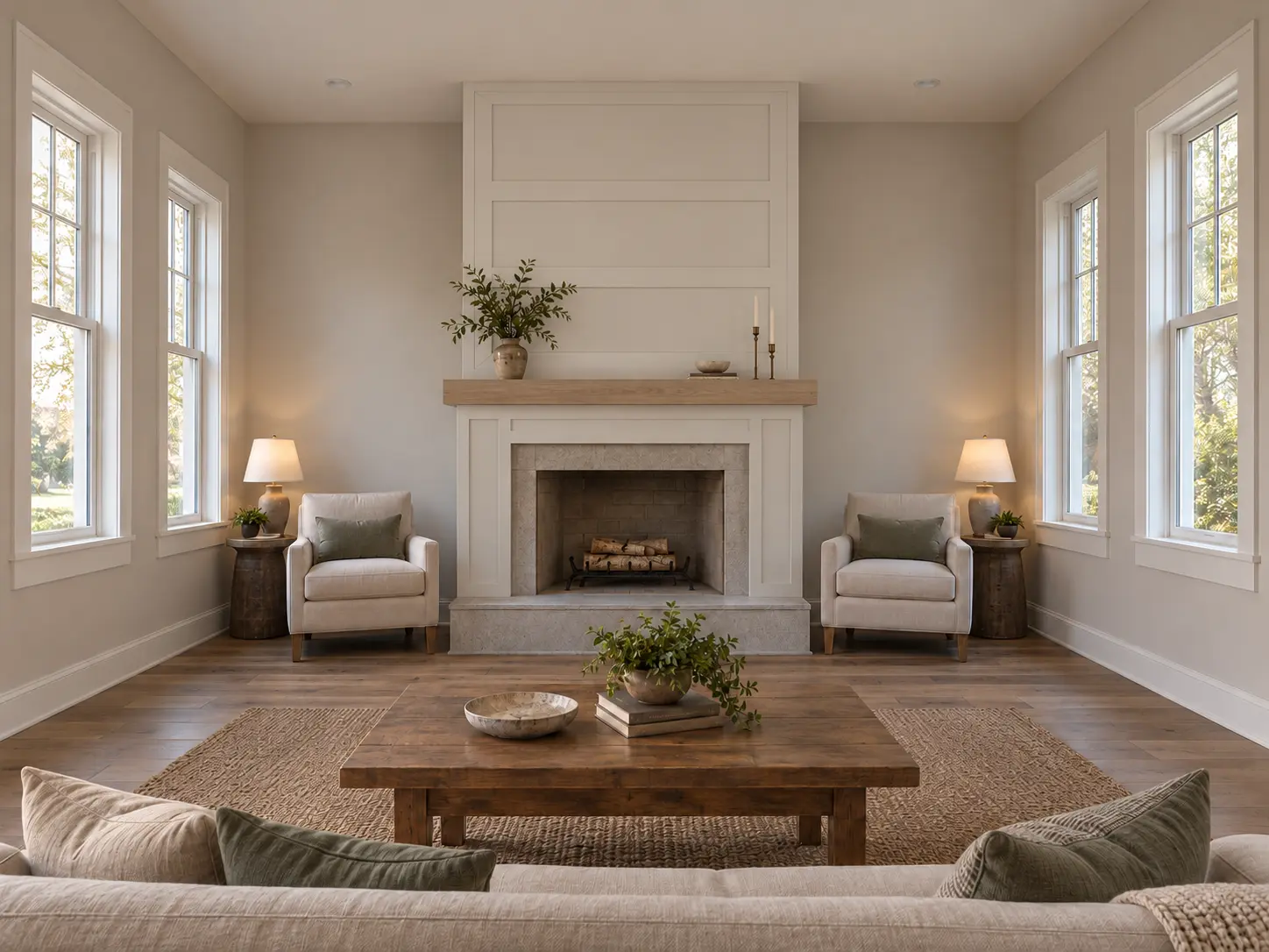 Paneled Fireplace Chimney Wall — after design concept