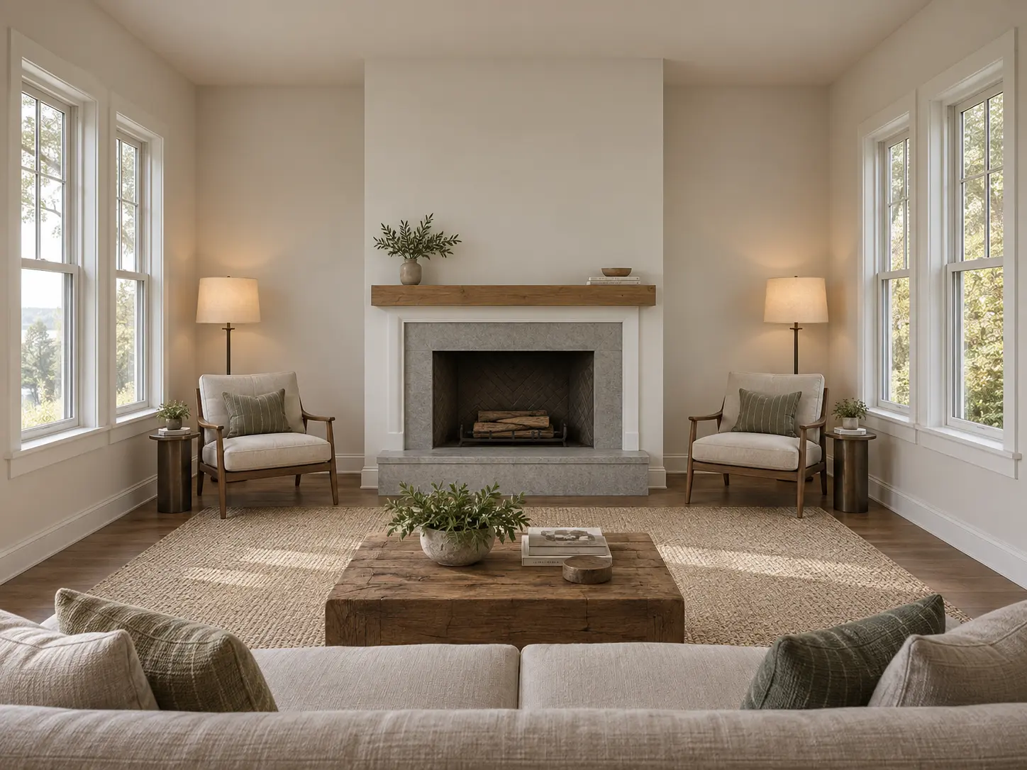 Modern Slab Mantel With Vertical Paneling — before design concept
