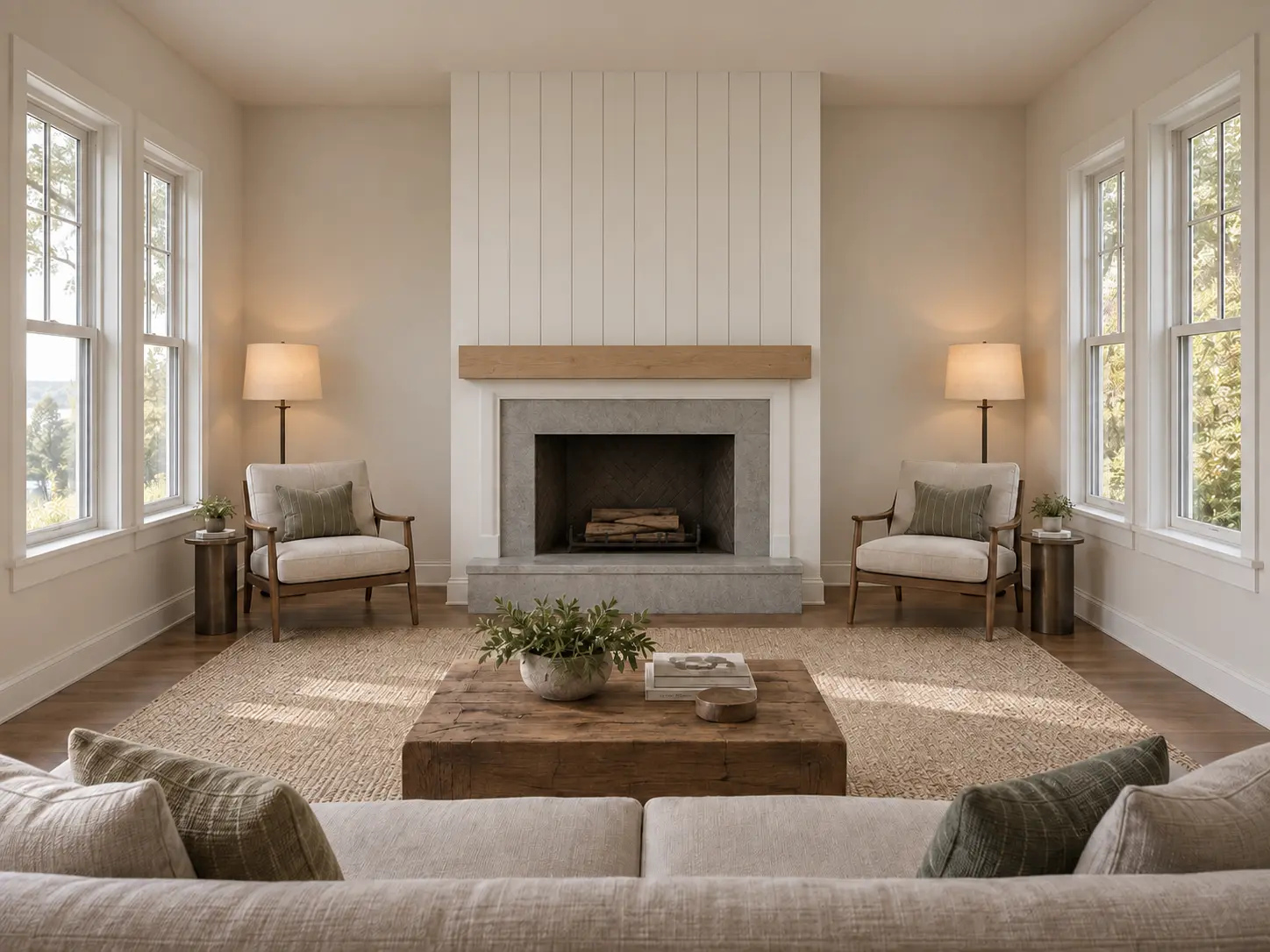 Modern Slab Mantel With Vertical Paneling — after design concept