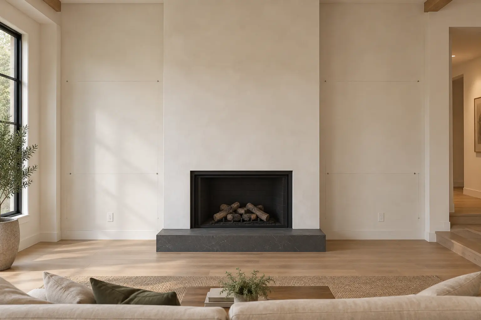 Hearth Bench Storage Wall — before design concept