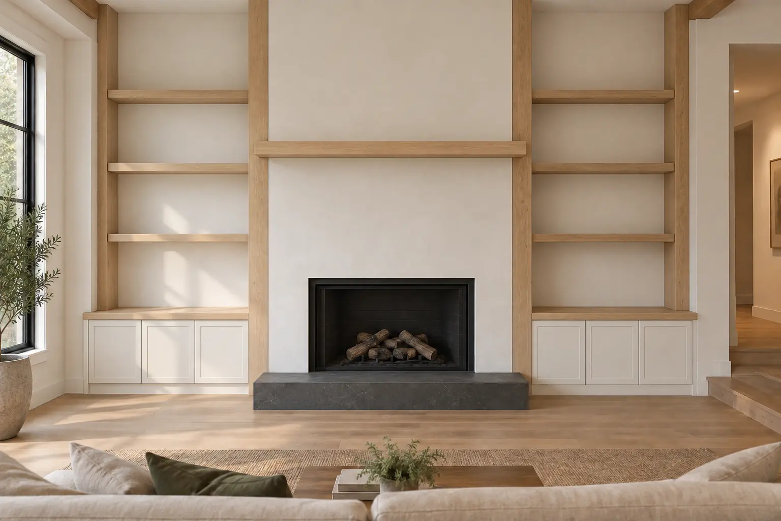 Hearth Bench Storage Wall — after design concept