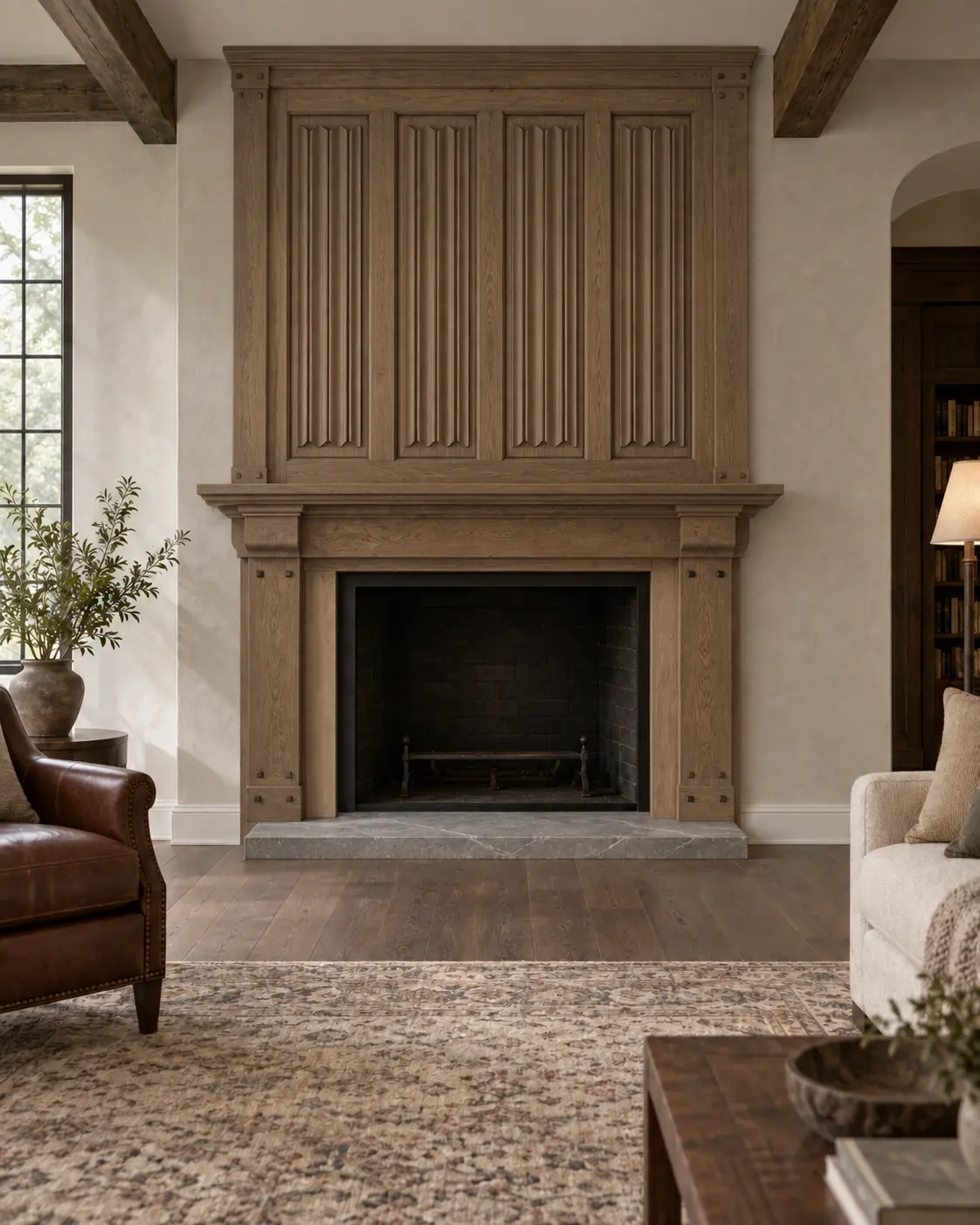 English Tudor Paneled Mantel — after design concept