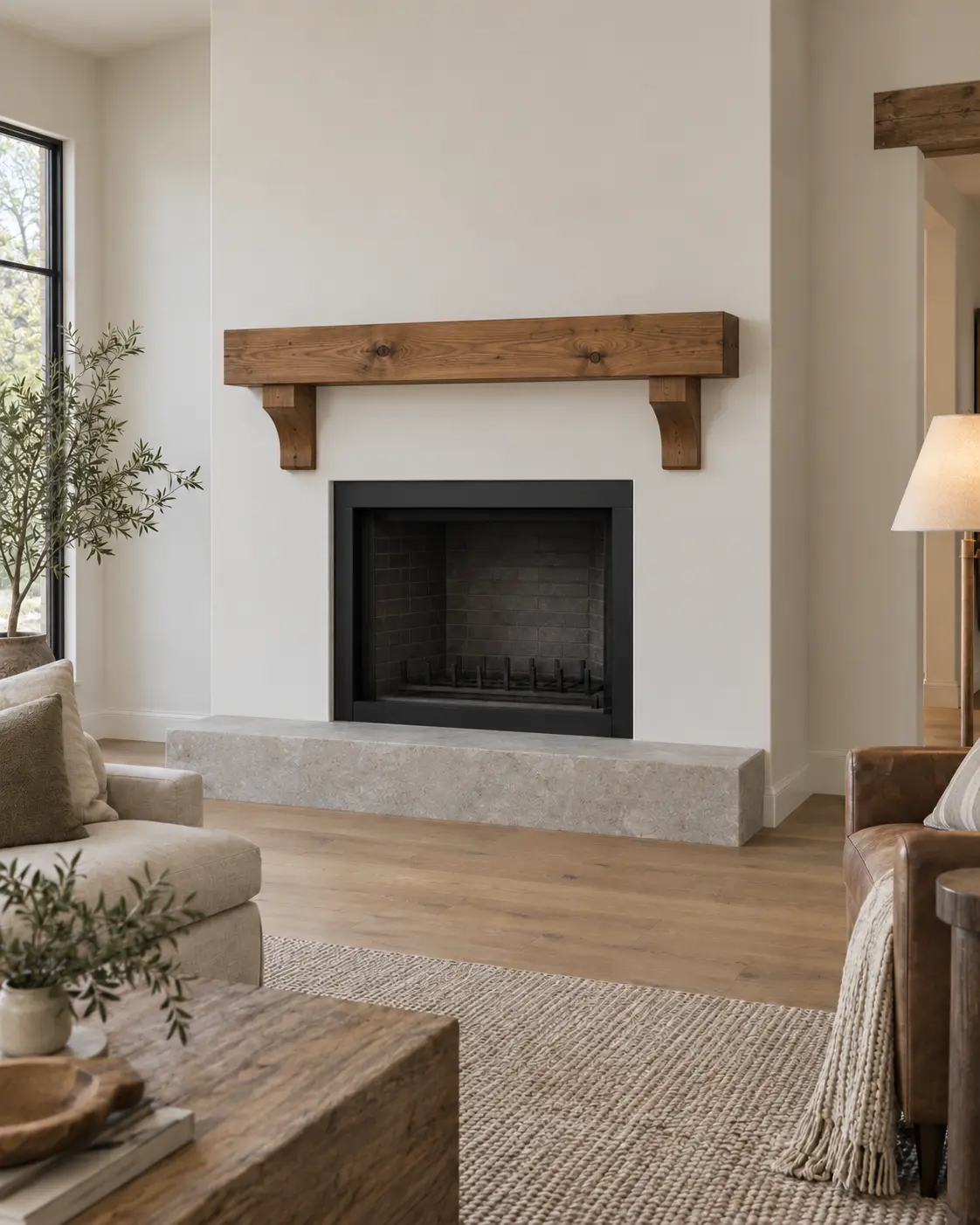 Knotty Alder Corbel Mantel — after design concept