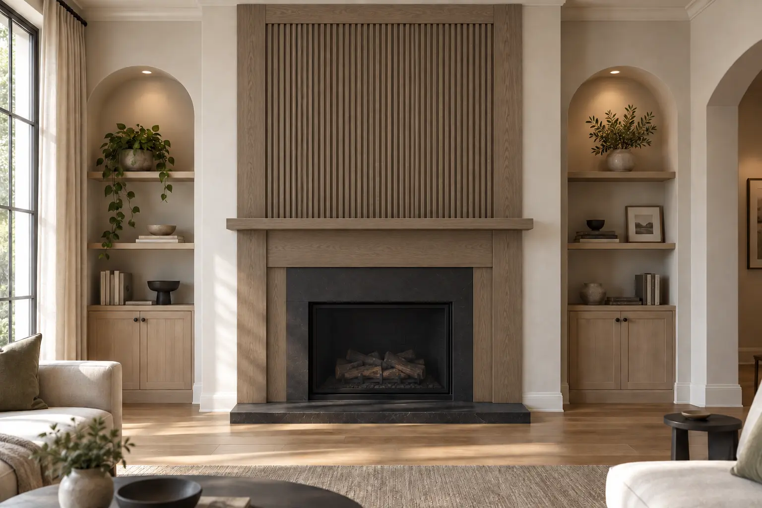 Smoked Oak Ribbed Overmantel — after design concept