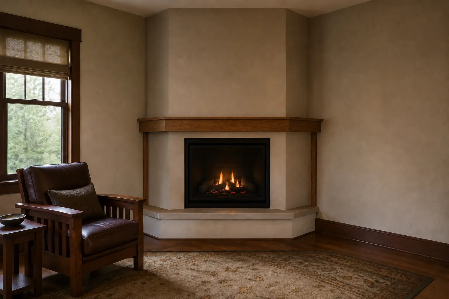 Corner Fireplace Return — illustrative design
