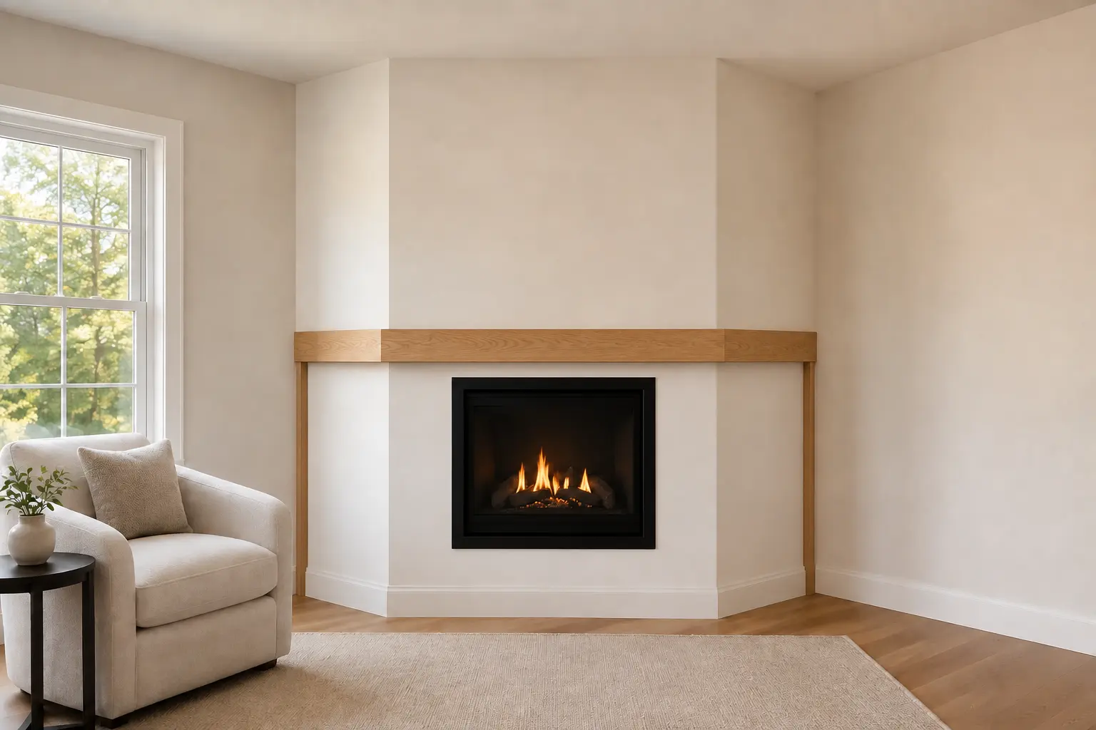Corner Fireplace Return — illustrative design
