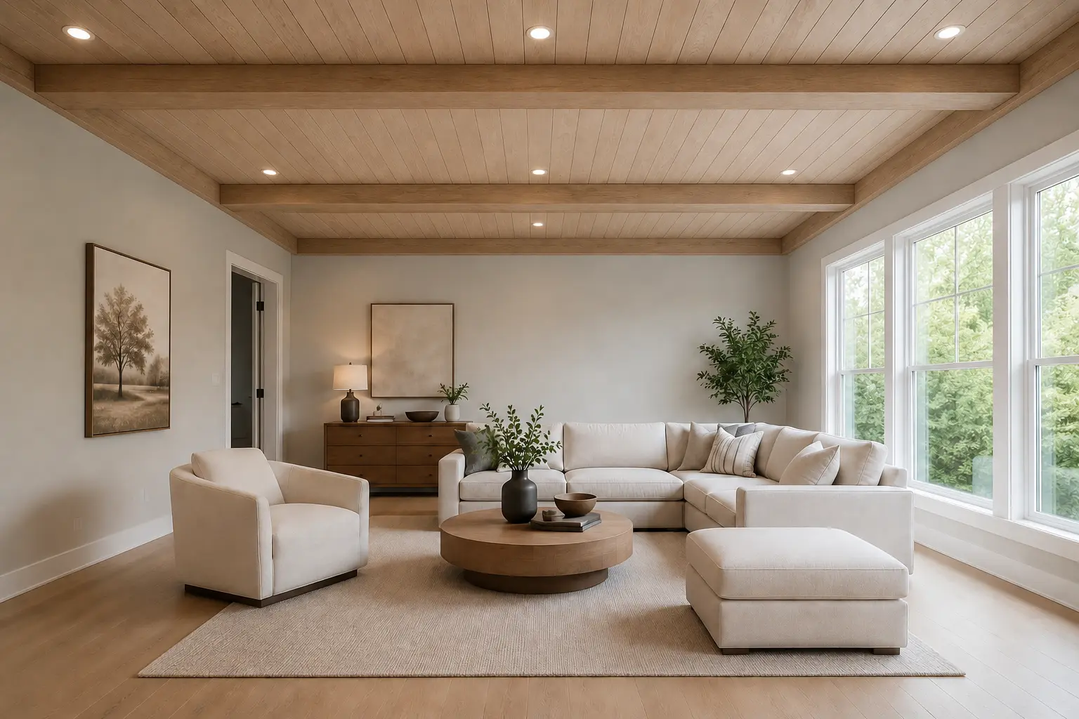 T&G Ceiling + Cross Beam — illustrative design