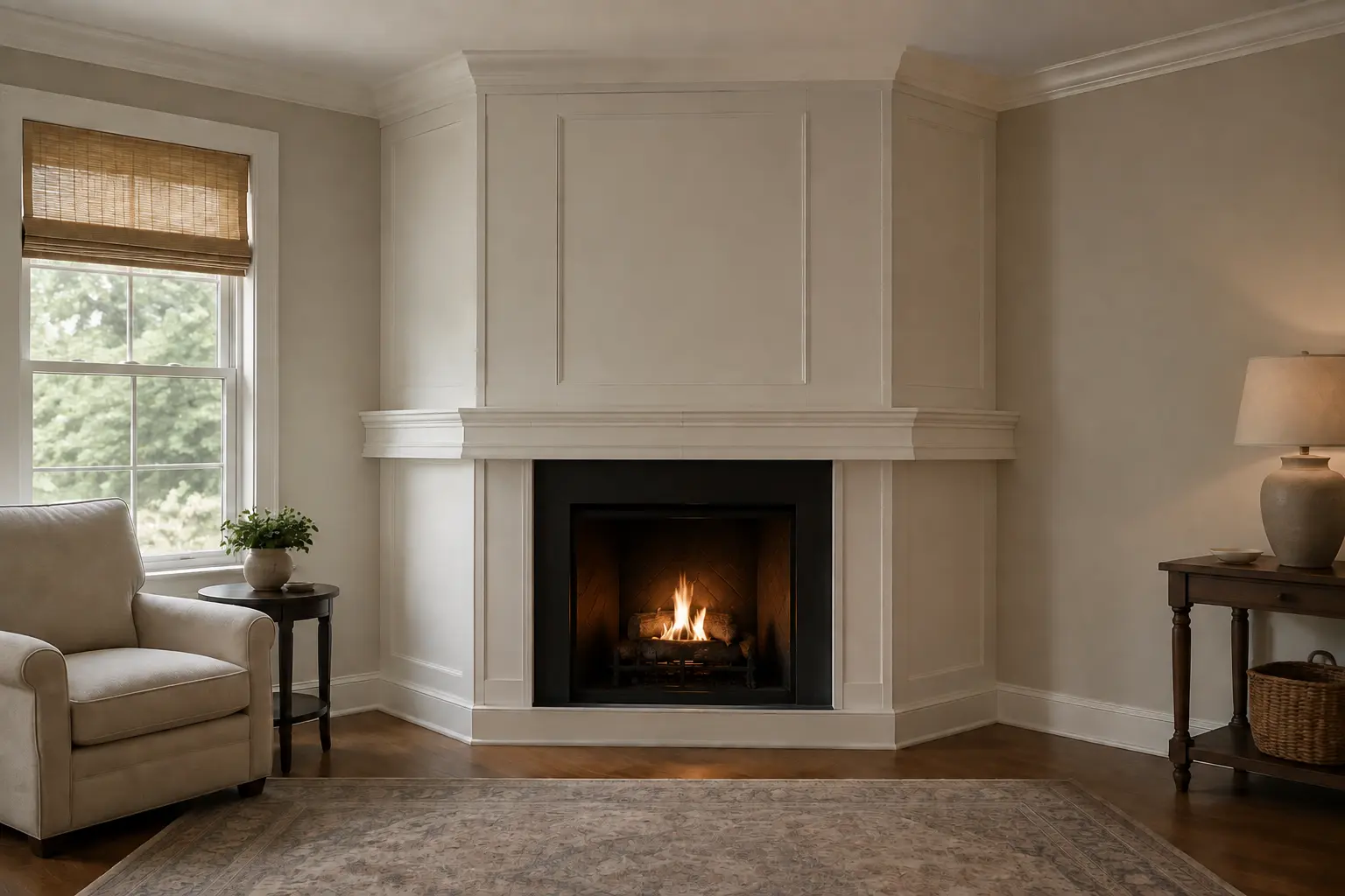 Corner Fireplace Return — illustrative design