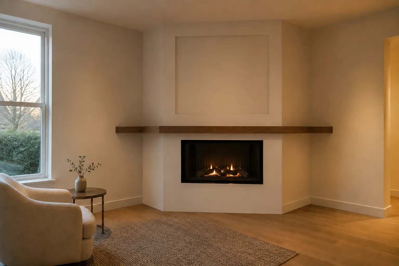 Corner Fireplace Return — illustrative design