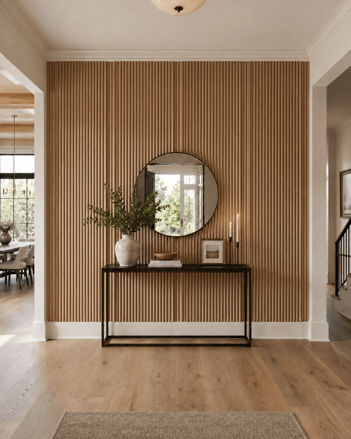 White-oak half-wall slats — illustrative design